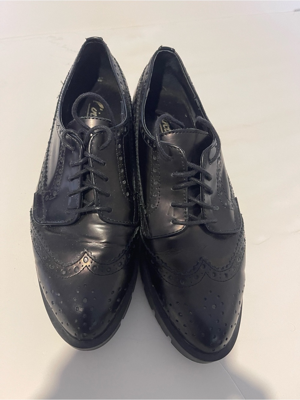 L'INTERVALLE Black Leather Brogue Oxford Shoes
